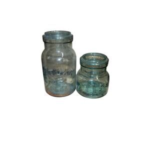 2 aqua Atlas Ez Seal Jars missing bail 1 qt 1 squat pint Big one marked 5 bottom